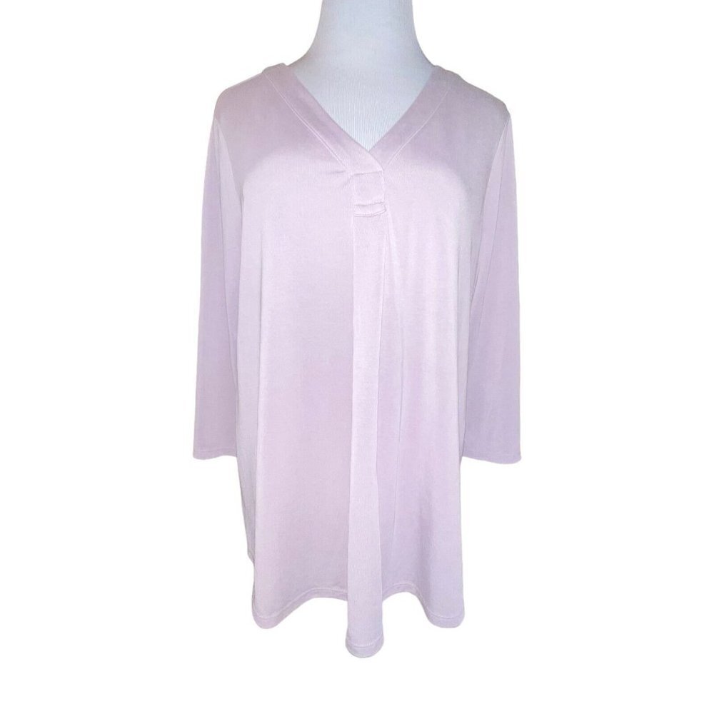 Adrianna Papell Womens Long Sleeve Knit V Neck Tunic Top Purple Size Large